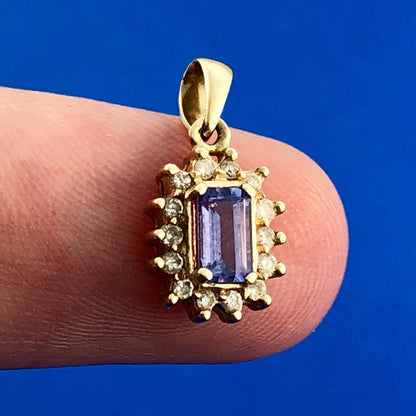 14K Yellow Gold Purple Tanzanite Diamond Charm Pendant