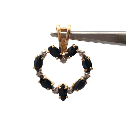 Designer 14K Yellow Gold Marquise Sapphire Diamond Accented Heart Pendant