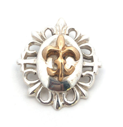 925 Sterling Silver Two Tone Fleur De Lis Go Saints Oval Charm Pendant
