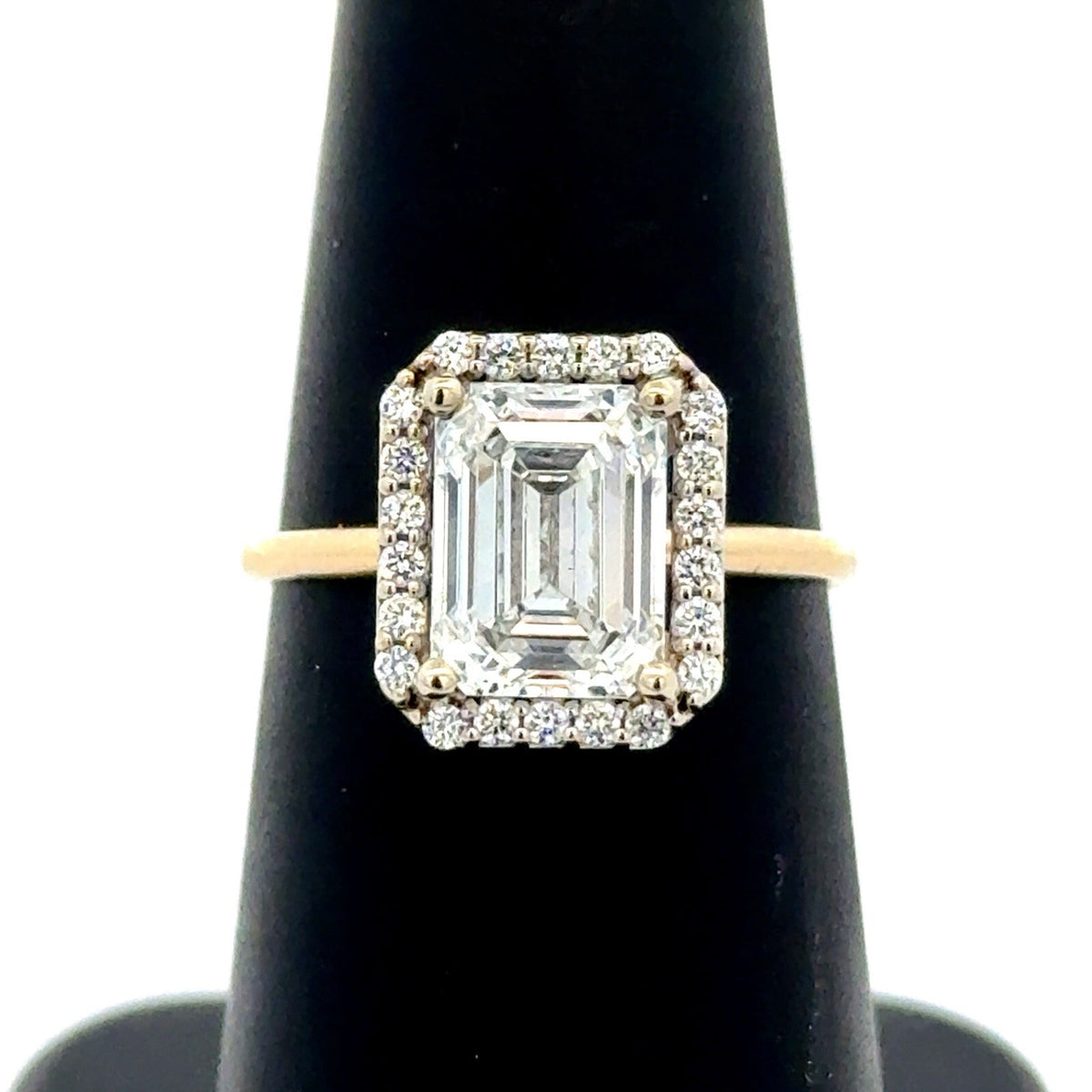 14K Yellow Gold Emerald Lab Created Diamond 2.55 TCW Halo Engagement Ring