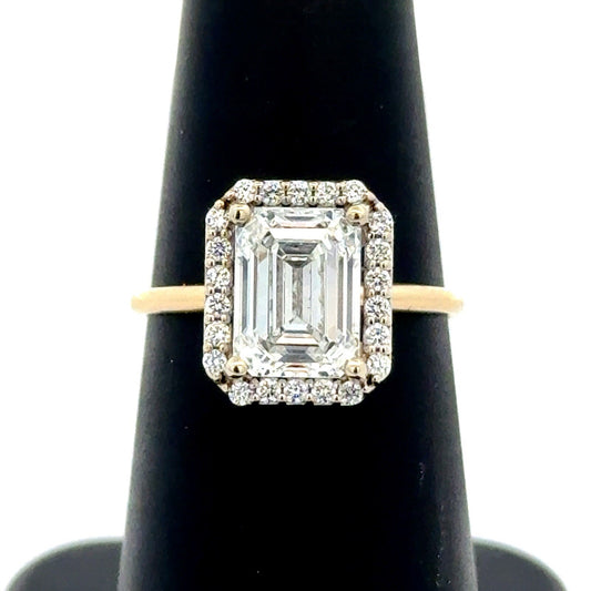 14K Yellow Gold Emerald Lab Created Diamond 2.55 TCW Halo Engagement Ring