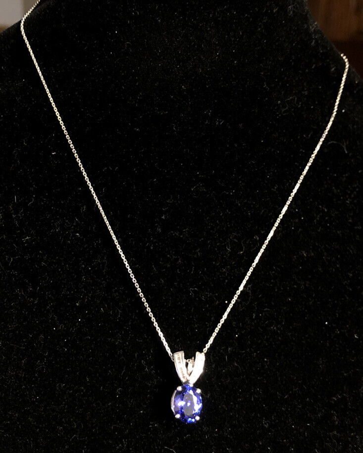 Designer 14K White Gold Oval Purple Tanzanite Diamond Accented Pendant Necklace