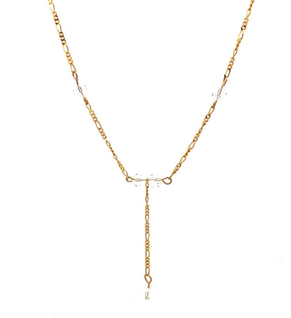 Designer LJ 14K Yellow Gold Cubic Zirconia Beaded Lariat Chain Necklace