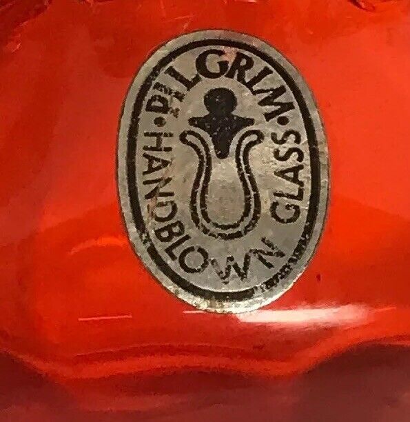 Pilgrim Glass Red Orange Wave Glass Design Small Bud Vase Original Sticker
