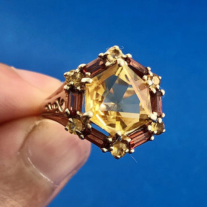 Vintage THL 10K Yellow Gold Citrine Solitaire Halo November Anniversary Ring
