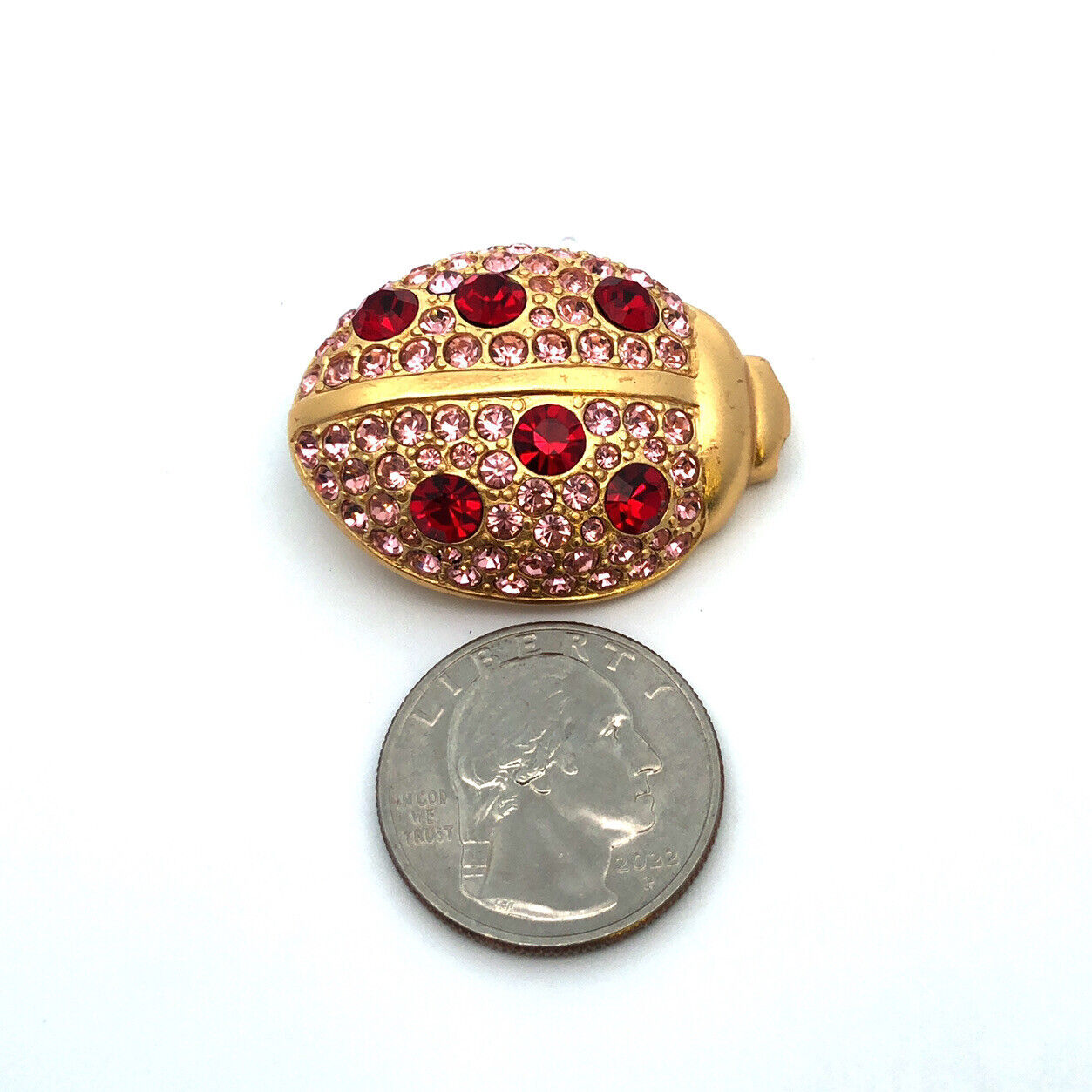 Givenchy Gold Tone Red Pink Rhinestone Beetle Lady Bug Scarab Brooch