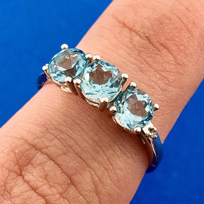Designer 10K White Gold Blue Topaz Diamond Engagement Birthstone Cocktail Ring