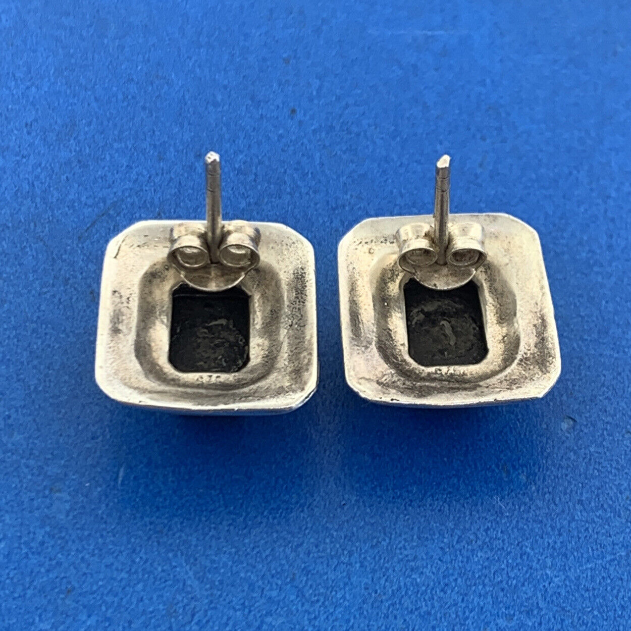 Vintage 925 Sterling Silver Rectangle Black Onyx Statement Stud Earrings