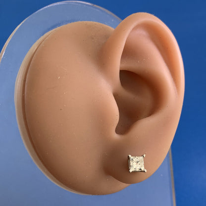 Designer 14K White Gold Princess Diamond Solitaire Screw Back Stud Earrings