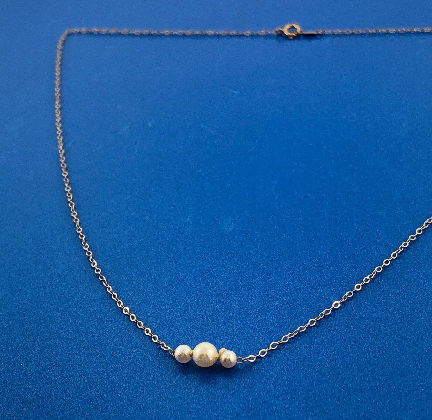 14K Yellow Gold Pearl Trio Wedding Anniversary June Bridal Petite Link Necklace