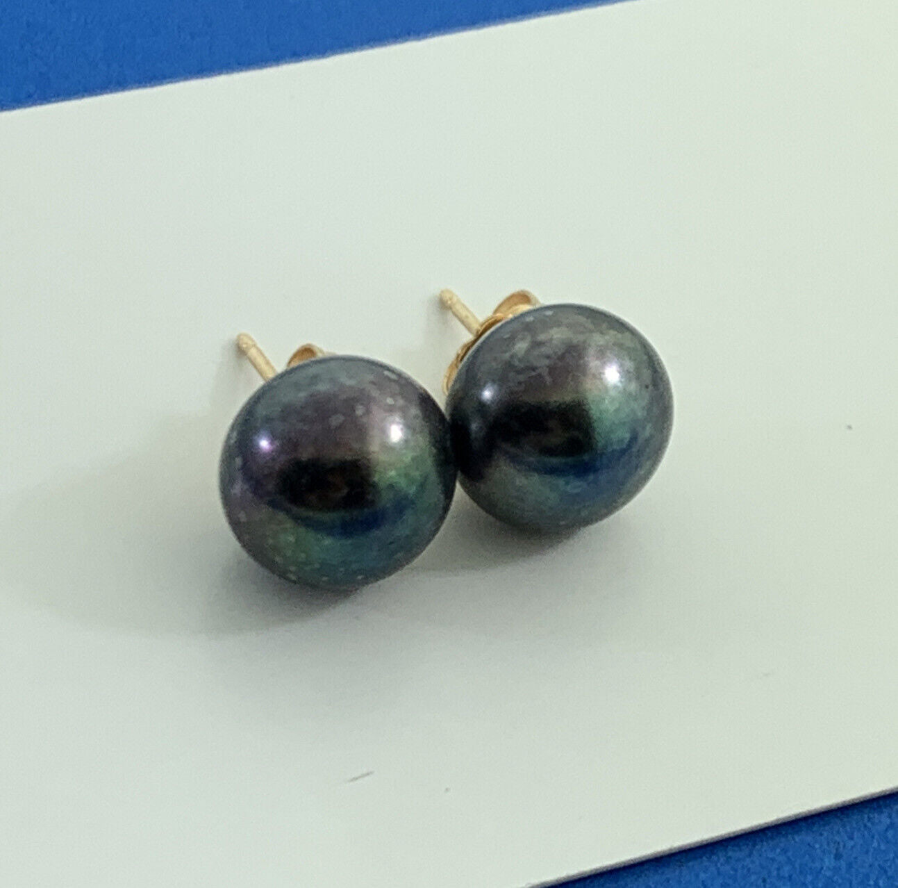 Designer 14K Yellow Gold Tahitian Pearl Statement Stud Earrings 10.5mm