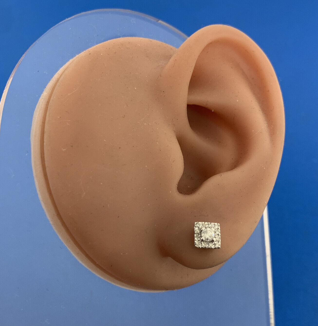 Designer 14K White Gold Diamond Solitaire With Halo Accented Stud Earrings