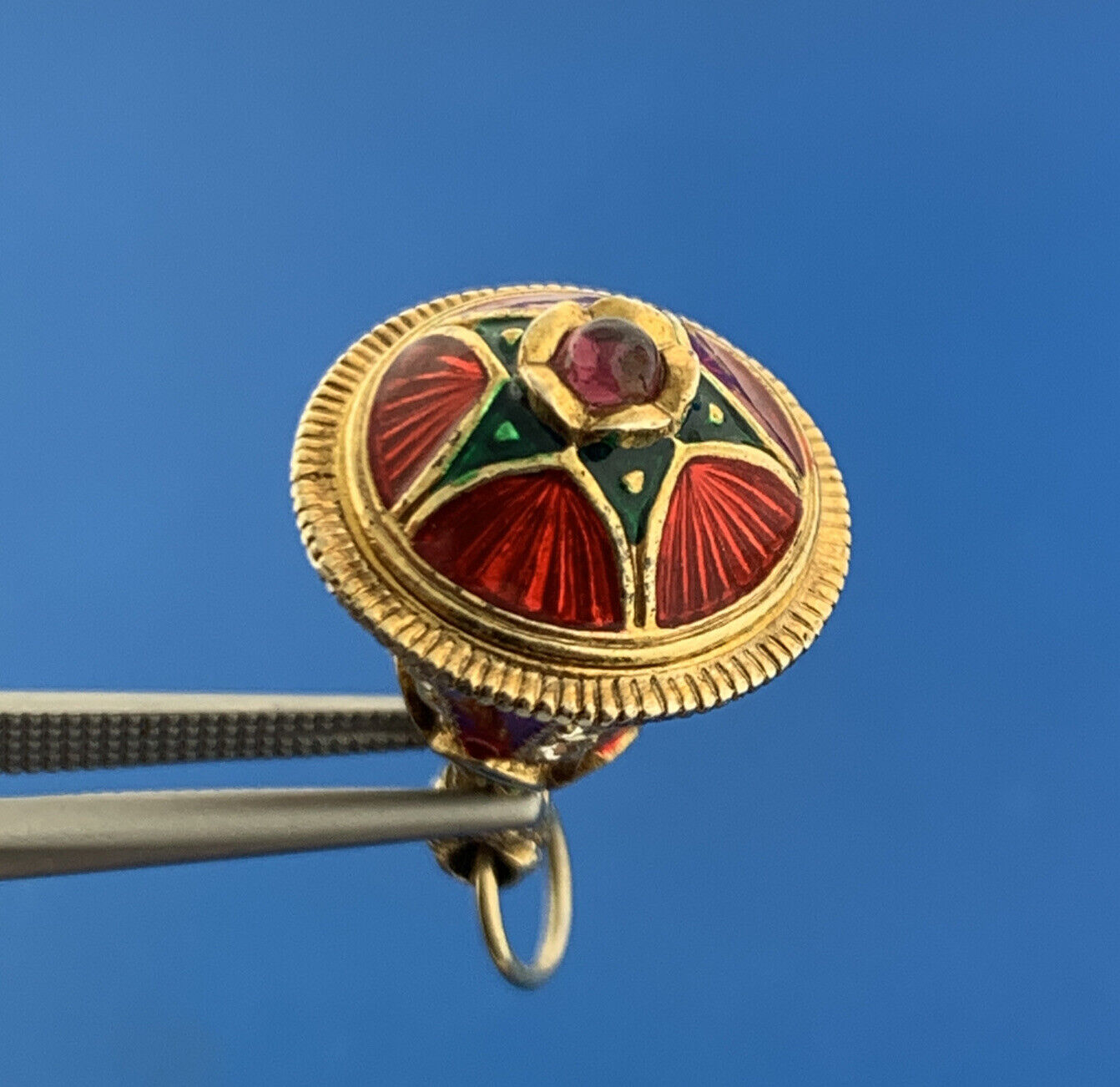 Sterling Silver 925 Vermeil Green Red Enamel CZ Christmas Bell Pendant Charm