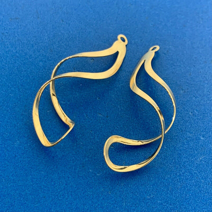 Designer 14K Yellow Gold Modernist Flame Wave Twist Stud Earring Jackets
