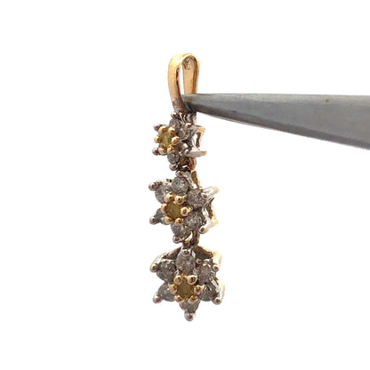 Designer HN 14K Yellow Gold White Yellow Round Diamond Flower Trio Pendant