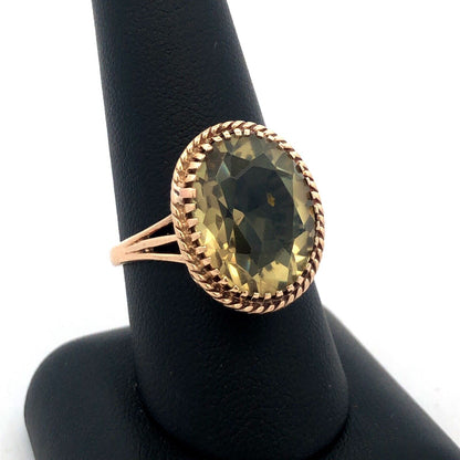 Vintage Siffari 14K Yellow Gold Oval Green Amethyst Solitaire Cocktail Ring