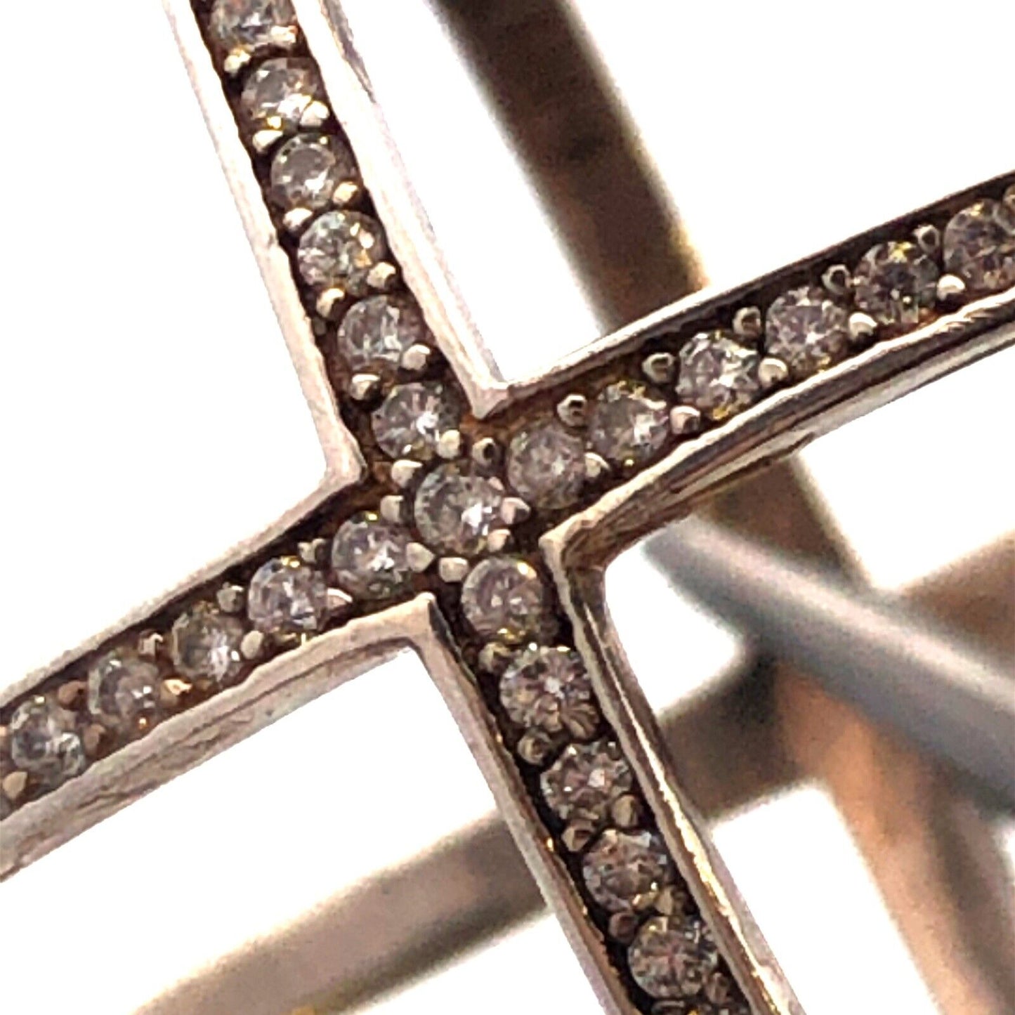 Designer 925 Sterling Silver Cubic Zirconia Criss Cross X Statement Ring