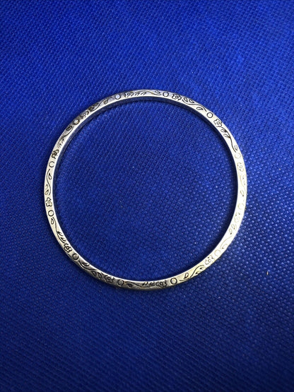 Cubic Zirconia 925 Sterling Silver Floral Thin Stackable Round Bangle Bracelet