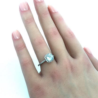 Effy 14k White Gold Aquamarine Diamond Halo Accented March Anniversary Ring