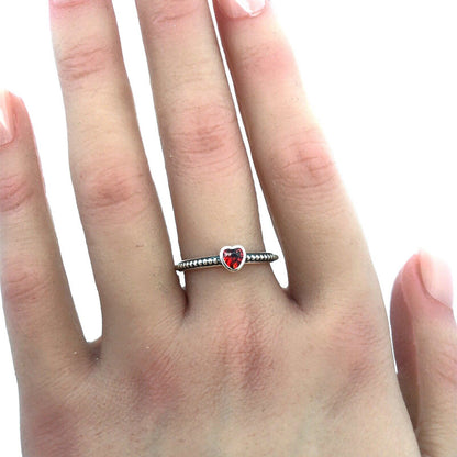 Authentic PANDORA Sterling Silver Red Cubic Zirconia One Heart 190896SGR Ring