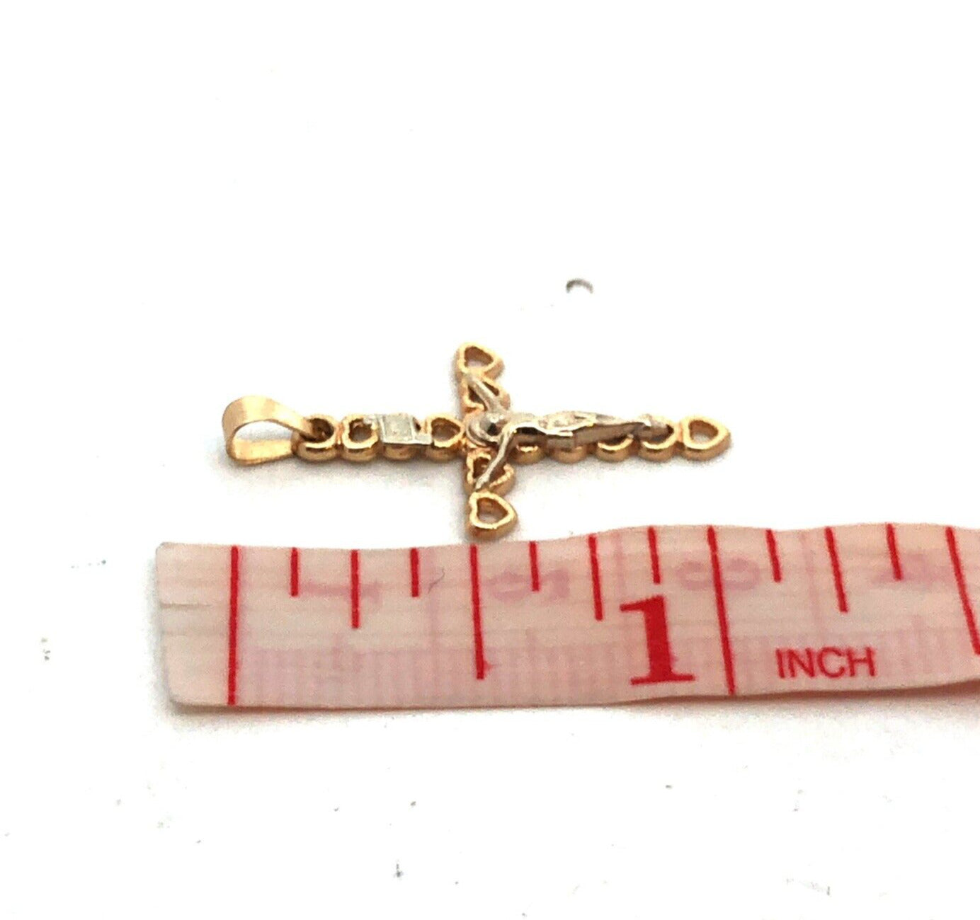 Designer 14K Yellow White Gold Two Tone Heart Cross Crucifix Pendant