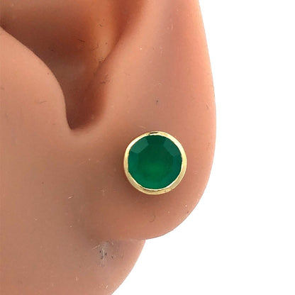 Designer 925 Sterling Silver Gold Vermeil Round Green Tourmaline Stud Earrings