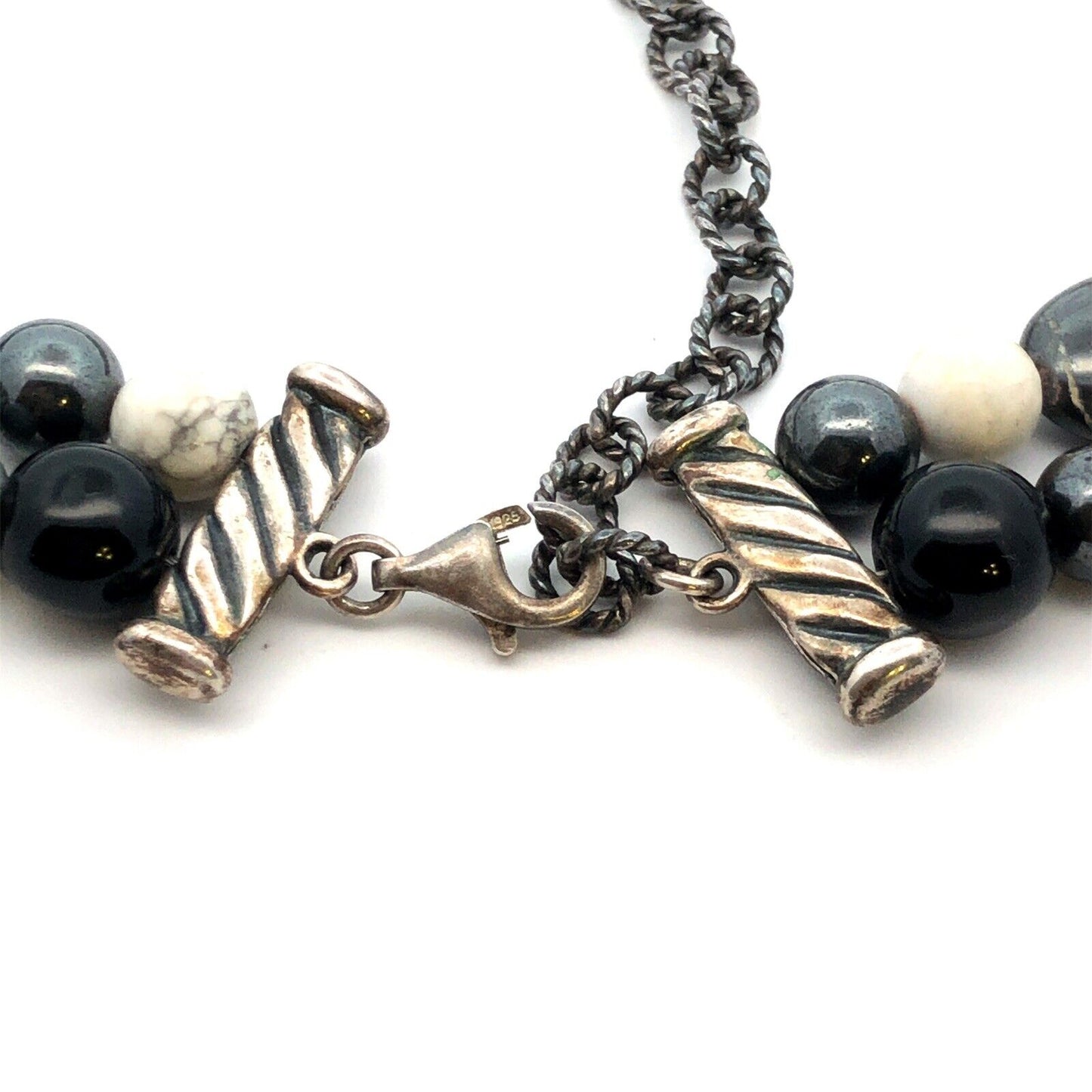 Carolyn Pollack 925 Sterling Silver Mixed Black & White Statement Bead Necklace