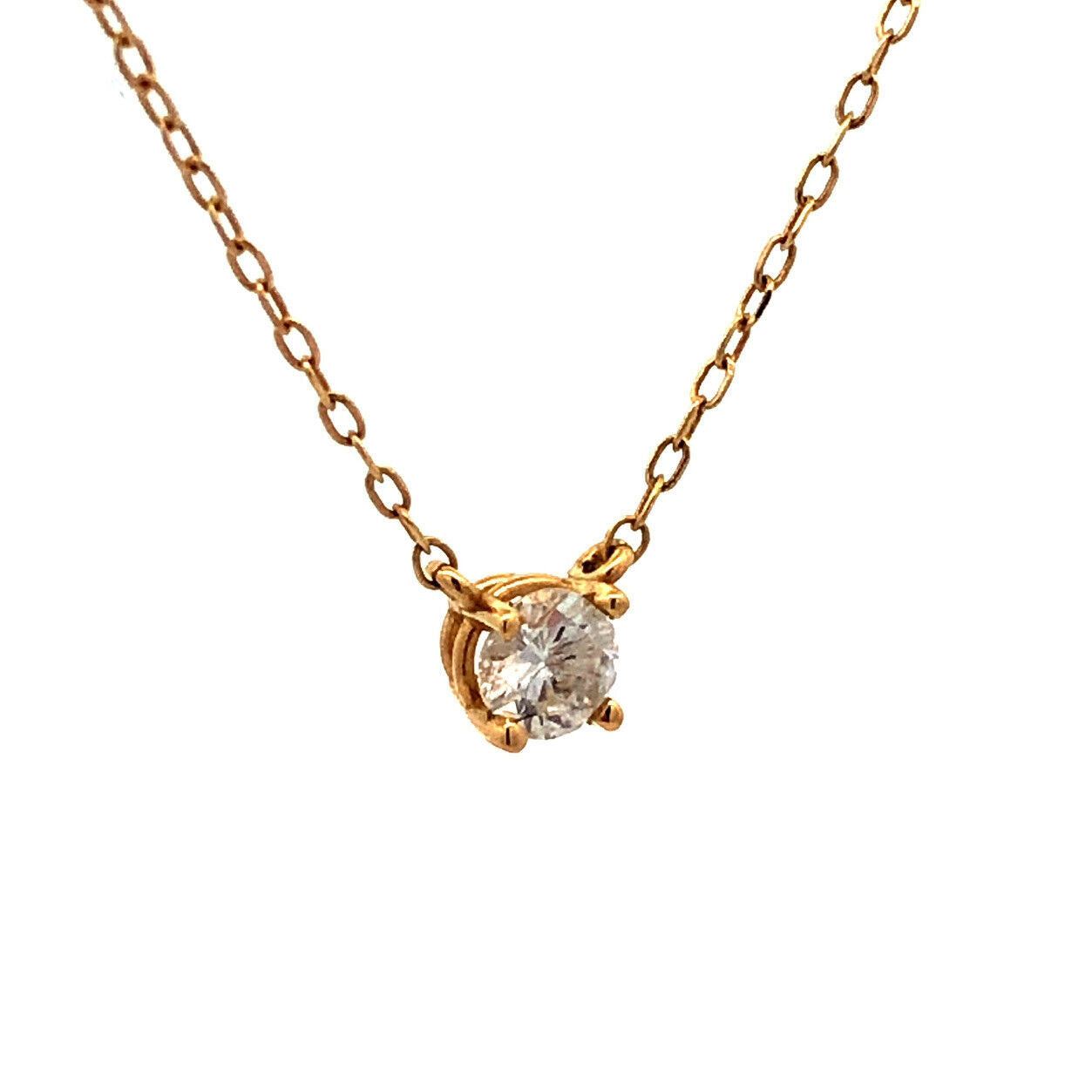 Designer 14K Yellow Gold Round Diamond Solitaire Pendant Chain Necklace