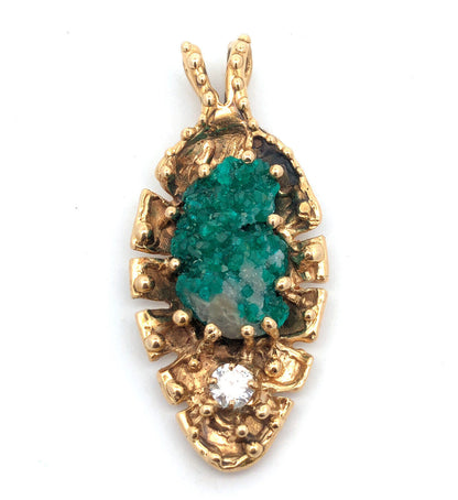 Artisan 14K Yellow Gold Green Gemstone Cubic Zirconia Leaf Statement Pendant