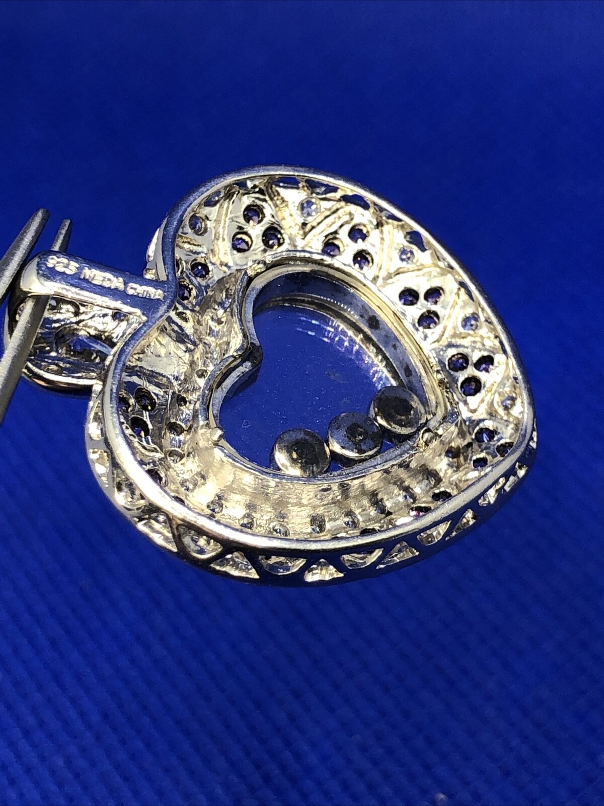 Meda White and Pink Tourmaline 925 Sterling Silver Heart Floater Pendant