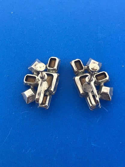 Runway Quality Silver Tone Crystal Rhinestone Bridal Wedding Screw Back Earrings