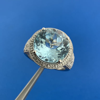 Designer ISB 925 Sterling Silver Blue Topaz Diamond Halo Accent Statement Ring