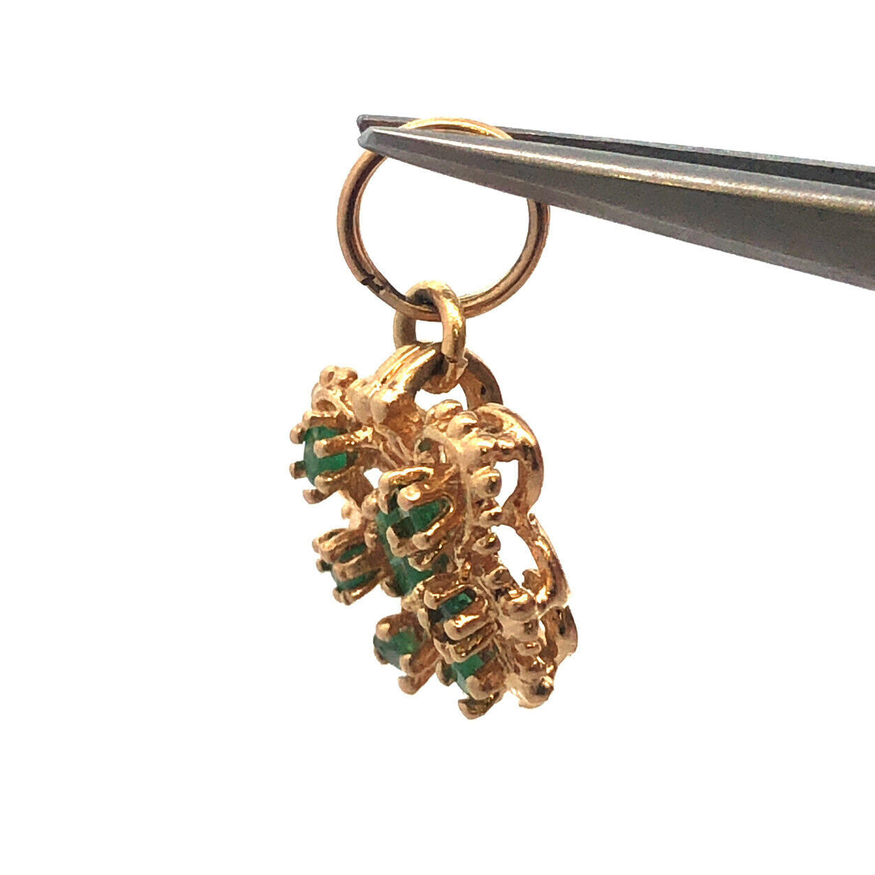 Charming Vintage 14K Yellow Gold Emerald Butterfly Filigree Charm Pendant