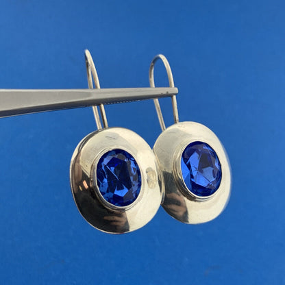 925 Sterling Silver Oval Blue Cubic Zirconia CZ Dangle Slide Earrings