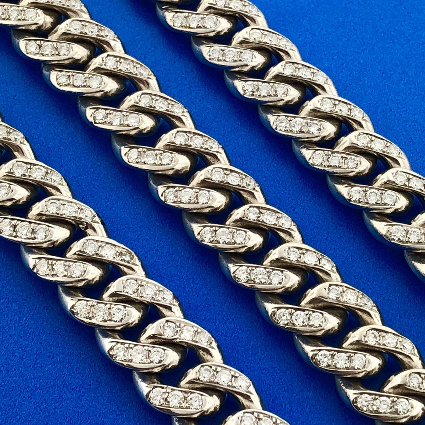 Heavy Solid 14K White Gold Diamond Encrusted Miami Cuban Link Chain Necklace