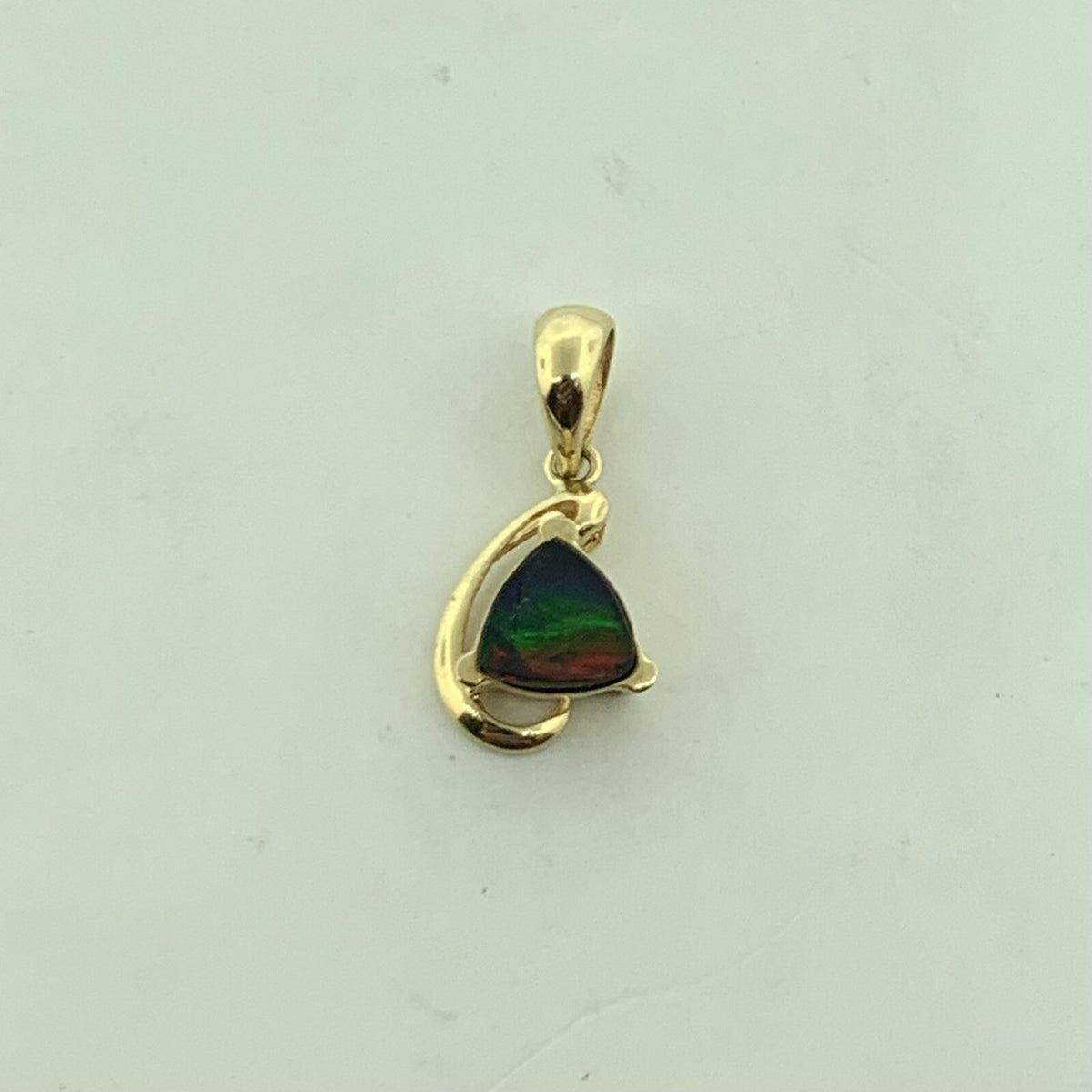 Designer 14K Yellow Gold Opal Trillion Doublet Modernist Pendant