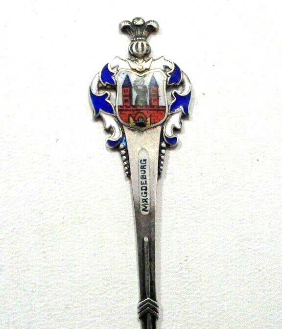 Vintage European 800 Fine Silver Madgeburg Germany Elbe River Souvenir Spoon