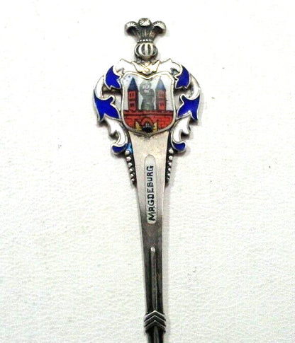 Vintage European 800 Fine Silver Madgeburg Germany Elbe River Souvenir Spoon