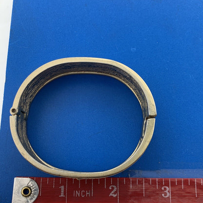 1980's Gold Tone Black Brown Gold Enamel Belt Buckle Design Hinged Cuff Bracelet