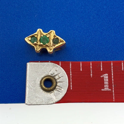 Designer 14K Yellow Gold 585 Emerald Trio Floral Scroll Slide Bracelet Charm