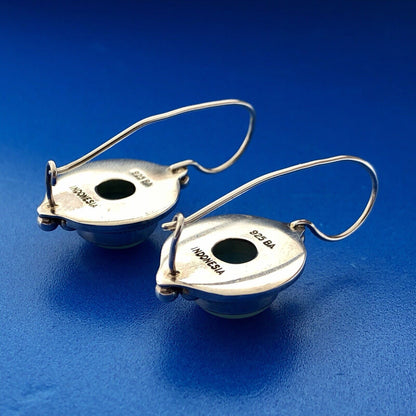 Designer BA Sterling Silver 925 Blue Aventurine Bead Scroll Hook Drop Earrings