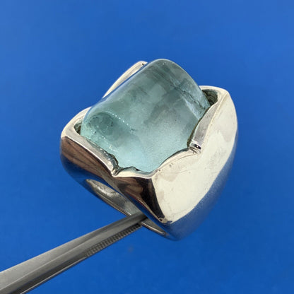 Designer Italy 925 Sterling Silver Bottle Art Glass Wide Statement Dome Ring