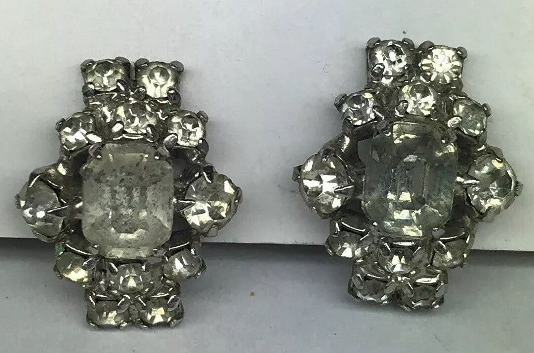 Vintage Art Deco Crystal Rhinestone Half Hoop Screw Back Clip Earrings
