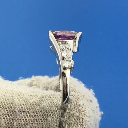 Sterling Silver 925 Oval Pink Tourmaline CZ Engagement Promise Cocktail Ring