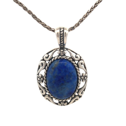 Carolyn Pollack R Moon Sterling Silver Oval Blue Lapis Lazuli Pendant Necklace