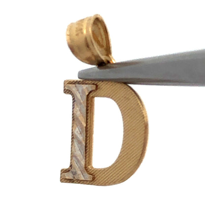 Designer 14K Yellow Gold Initial D Print Alphabet Monogram Charm Pendant