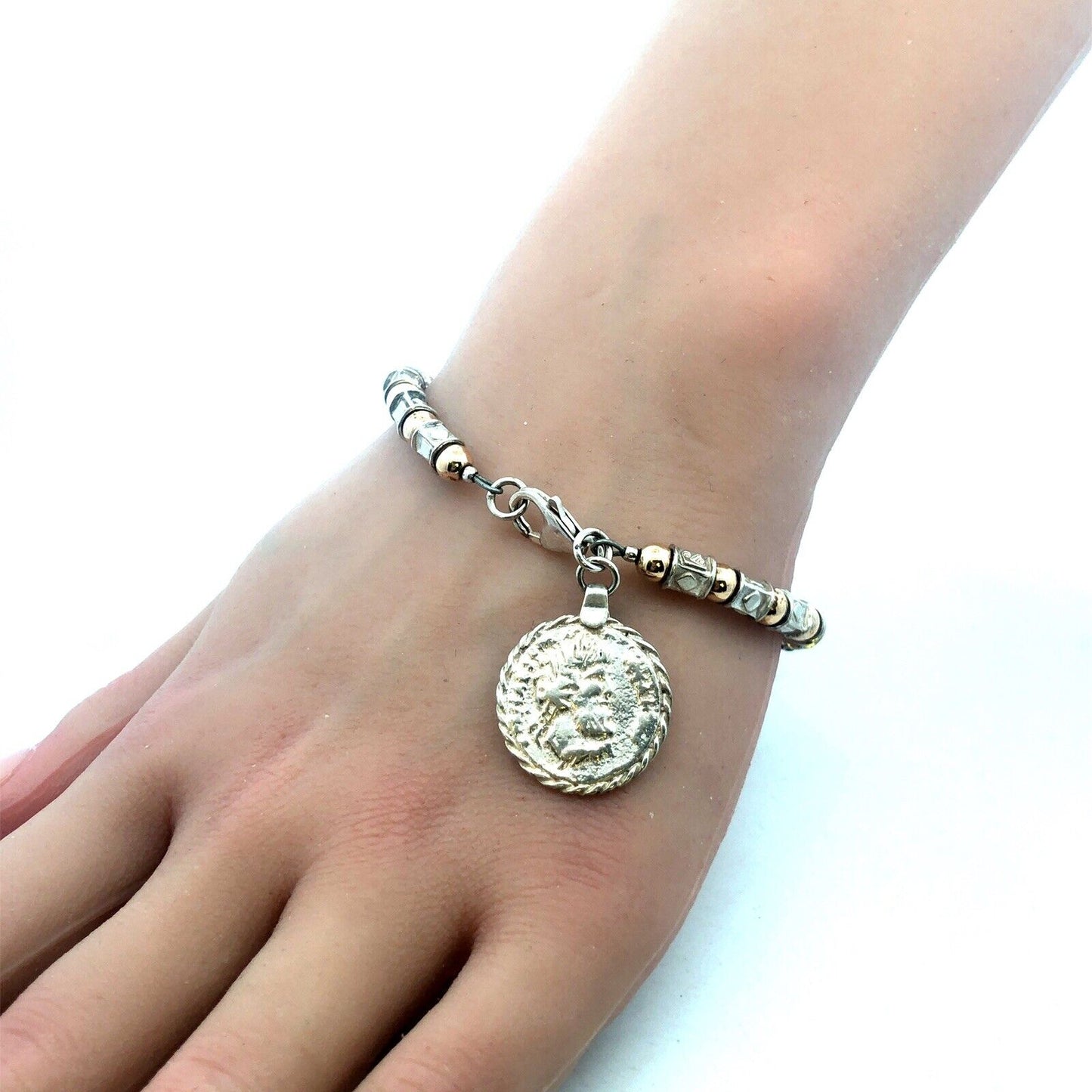 Silpada 925 Sterling Silver Gold Vermeil Two Tone Beaded Coin Bracelet