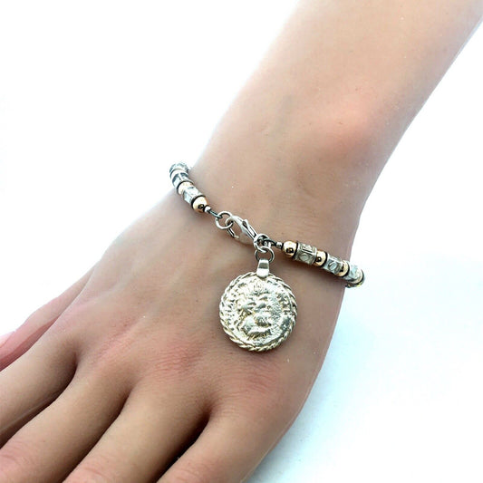 Silpada 925 Sterling Silver Gold Vermeil Two Tone Beaded Coin Bracelet
