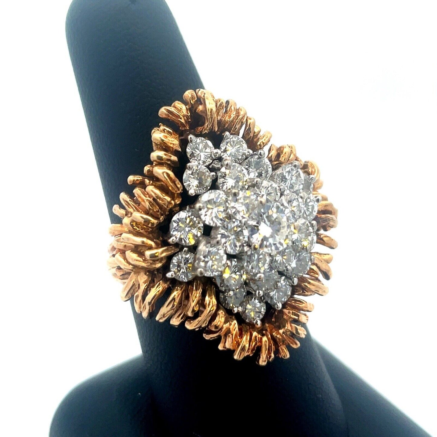 Vintage 14K Yellow Gold Diamond Waterfall Cluster Statement Cocktail Ring
