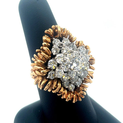 Vintage 14K Yellow Gold Diamond Waterfall Cluster Statement Cocktail Ring